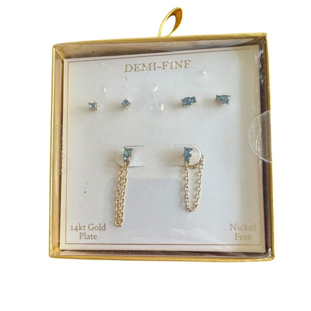 Blue Crystals Earrings Set - 14kt Gold Plate